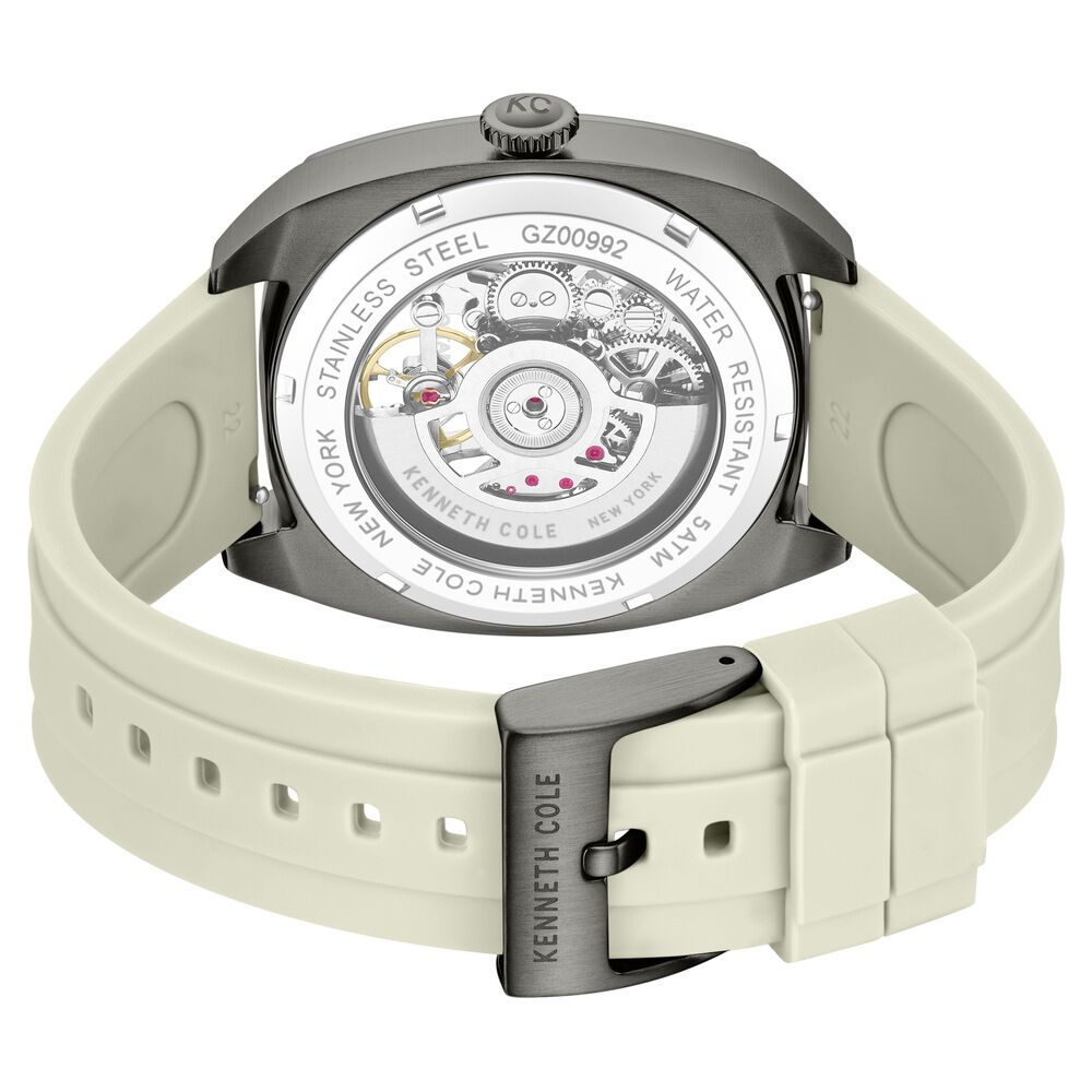 Kenneth Cole Automatic Grey Dial Orange Silicone Strap Watch For Men
