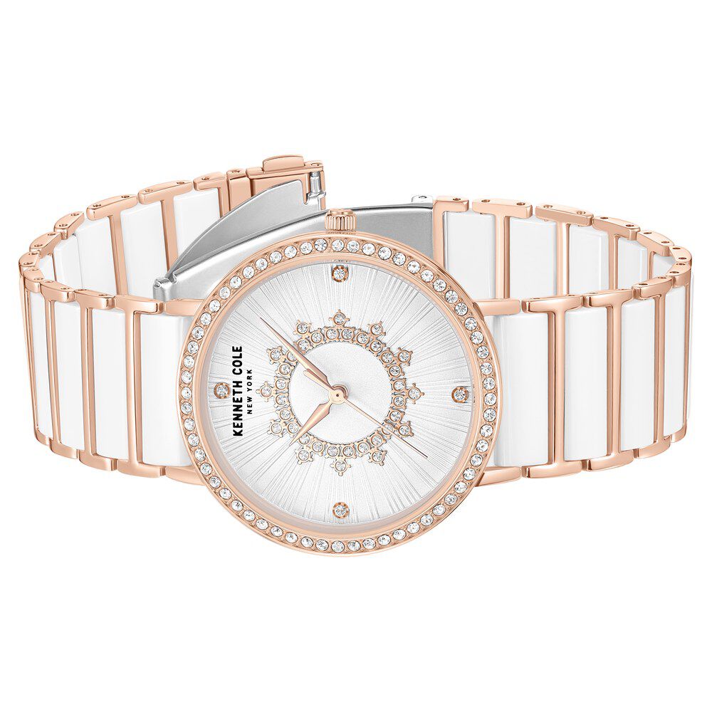 Kenneth Cole Quartz Analog White Dial White Stainless Steel and Ceramic Strap Watch For Women