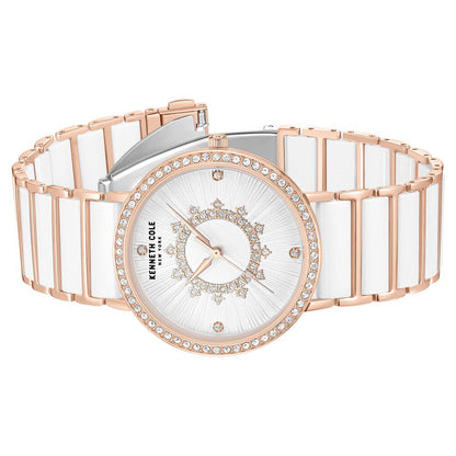 Kenneth Cole Quartz Analog White Dial White Stainless Steel and Ceramic Strap Watch For Women