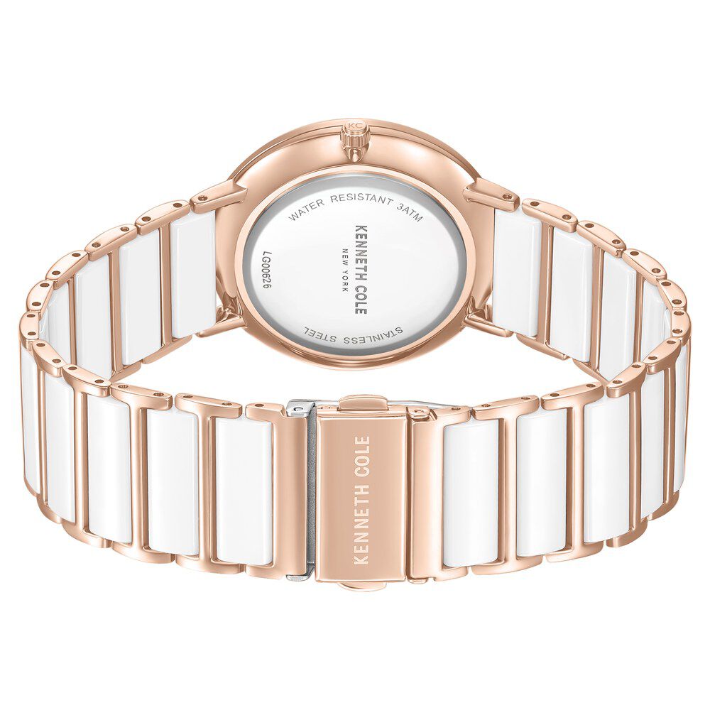 Kenneth Cole Quartz Analog White Dial White Stainless Steel and Ceramic Strap Watch For Women