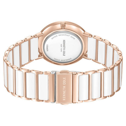 Kenneth Cole Quartz Analog White Dial White Stainless Steel and Ceramic Strap Watch For Women