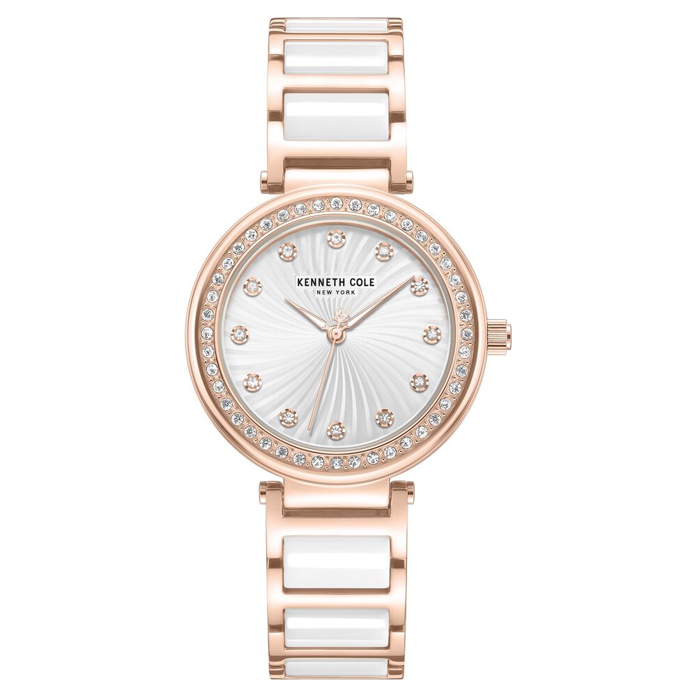 Kenneth Cole Quartz Analog Silver Dial Rose Gold Colour Ceramic Strap Watch For Women - image 1