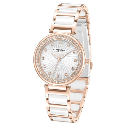 Kenneth Cole Quartz Analog Silver Dial Rose Gold Colour Ceramic Strap Watch For Women