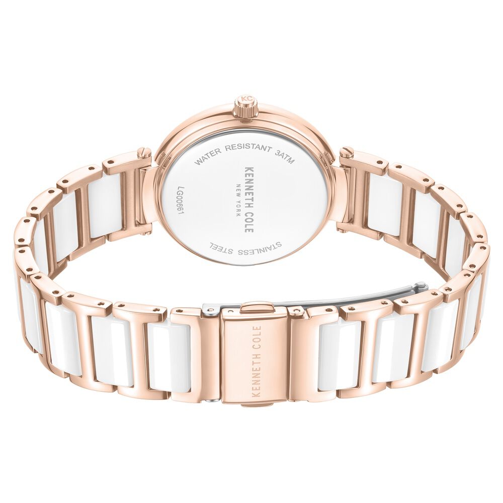 Kenneth Cole Quartz Analog Silver Dial Rose Gold Colour Ceramic Strap Watch For Women