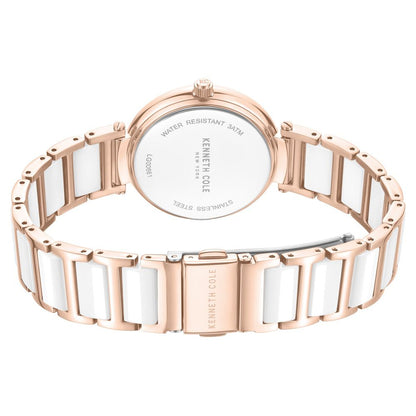 Kenneth Cole Quartz Analog Silver Dial Rose Gold Colour Ceramic Strap Watch For Women