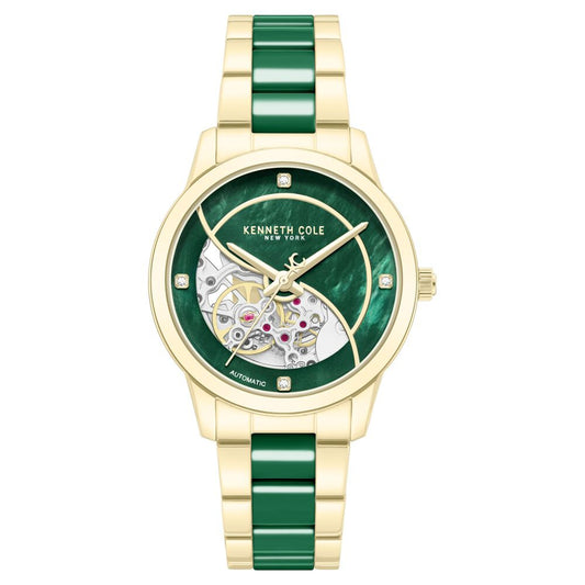 Kenneth Cole Automatic Automatic Green Mother of Pearl Dial Golden Ceramic Strap Watch For Women - image 1