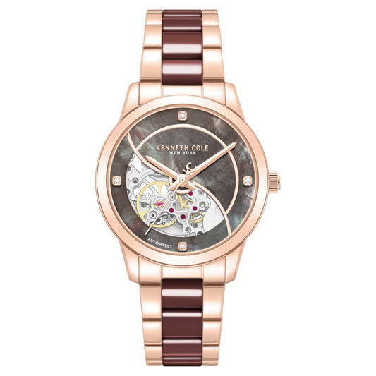 Kenneth Cole Automatic Automatic Brown Mother of Pearl Dial Rose Gold Ceramic Strap Watch For Women - image 1