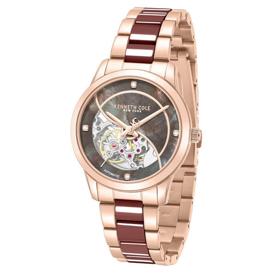 Kenneth Cole Automatic Automatic Brown Mother of Pearl Dial Rose Gold Ceramic Strap Watch For Women