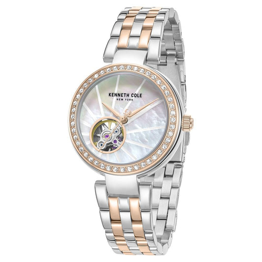 Kenneth Cole Automatic Automatic Mother Of Pearl Dial Two Toned Stainless Steel Strap Watch For Women