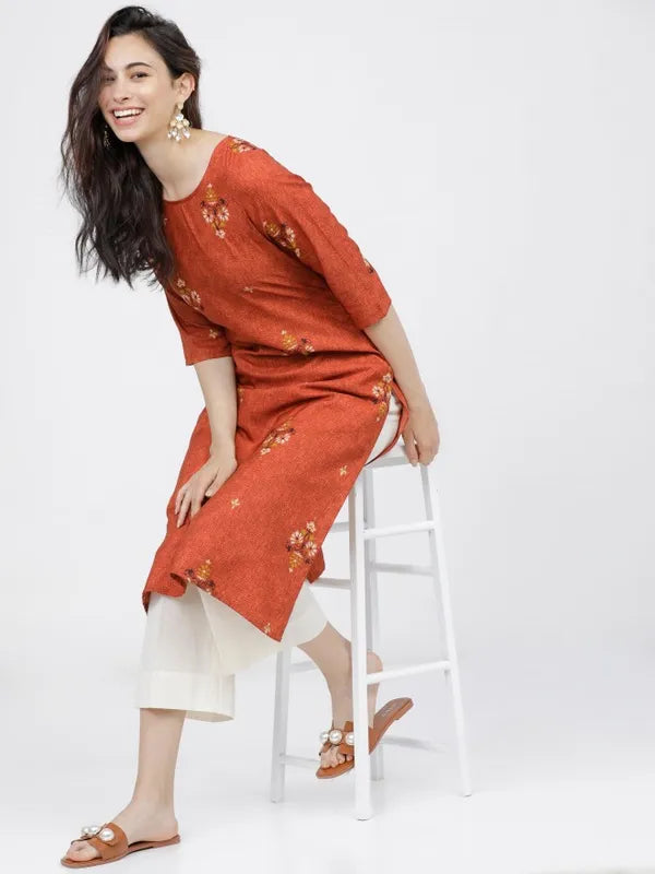 Vasthrlay Women Ketch Women Maroon Printed Straight Kurtas