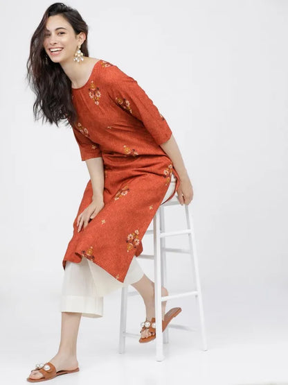 Vasthrlay Women Ketch Women Maroon Printed Straight Kurtas
