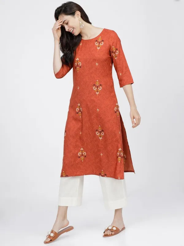 Vasthrlay Women Ketch Women Maroon Printed Straight Kurtas