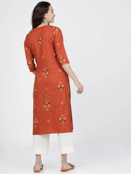 Vasthrlay Women Ketch Women Maroon Printed Straight Kurtas