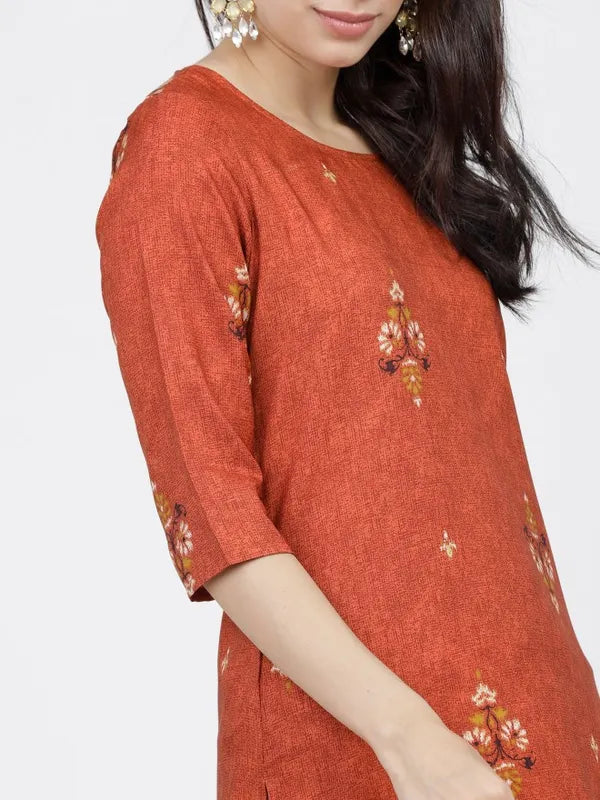 Vasthrlay Women Ketch Women Maroon Printed Straight Kurtas