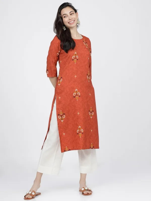 Vasthrlay Women Ketch Women Maroon Printed Straight Kurtas