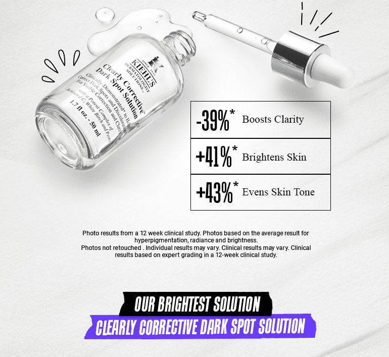 Kiehl's Clearly Corrective Dark Spot Solution serum bottle with dropper, showcasing its premium packaging and clear - Image 3