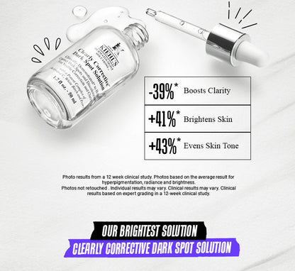 Kiehl's Clearly Corrective Dark Spot Solution serum bottle with dropper, showcasing its premium packaging and clear - Image 3