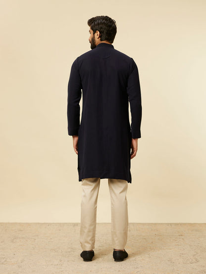 Manyavar Dark Blue Striped Patterned Kurta - view 4