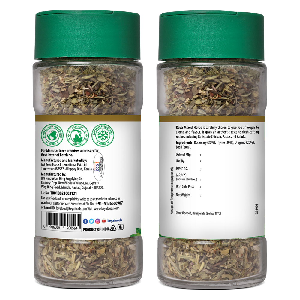 Keya 100% Natural Mixed Herbs in a clear jar, showcasing the pure, freeze-dried Italian blend with rich aroma. - Image 3