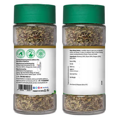 Keya 100% Natural Mixed Herbs in a clear jar, showcasing the pure, freeze-dried Italian blend with rich aroma. - Image 3