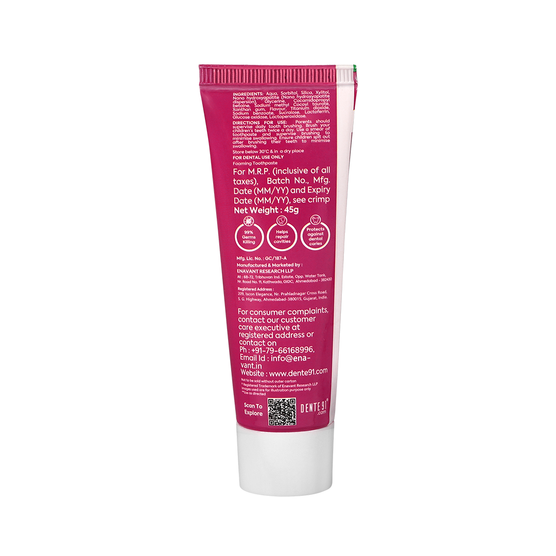Dente91 Kids Toothpaste, strawberry scent emphasis