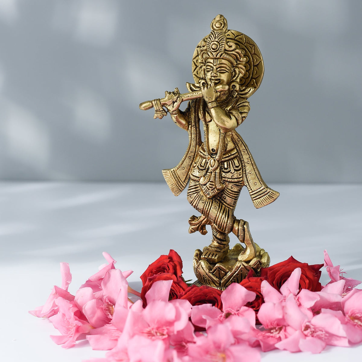Samskara Home Krishna Playing Flute Brass Idol 