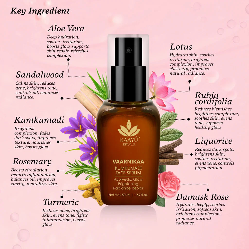 Kaayu Rituals Kumkumadi Face Serum bottle with dropper, showcasing its luxurious texture for glowing skin. - Image 5