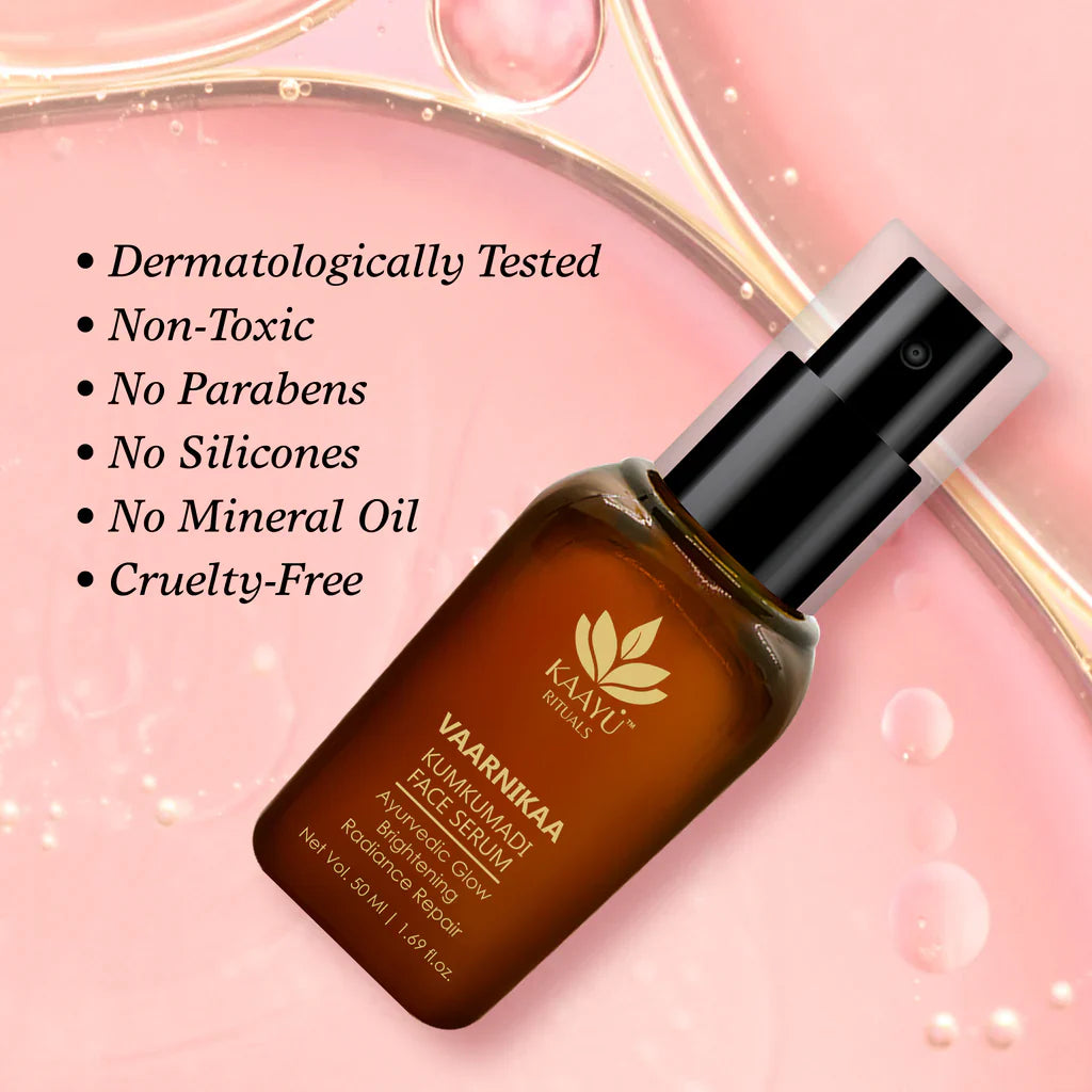 Kaayu Rituals Kumkumadi Face Serum bottle with dropper, showcasing its luxurious texture for glowing skin. - Image 3
