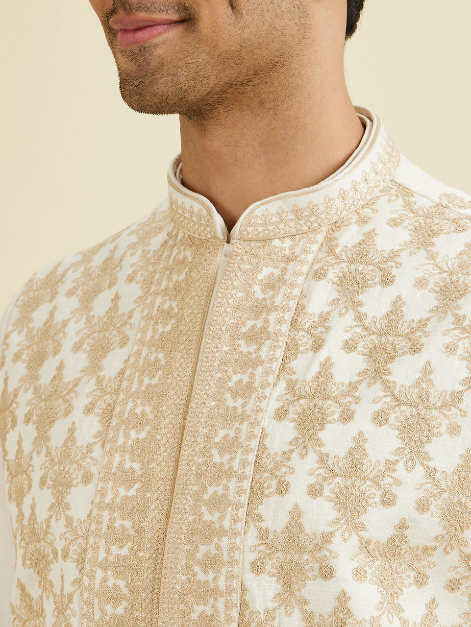 Manyavar Beige Splendour Kurta Jacket Set - view 2