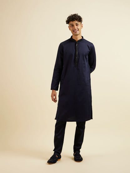 Manyavar Dark Blue Sequinned Jaal Patterned Jacket Set - view 5