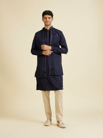 Manyavar Classy Dark Blue Kurta Jacket Set - view 3