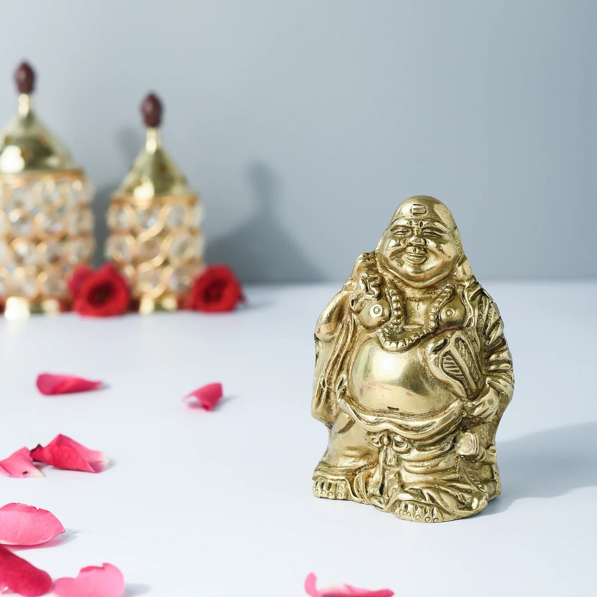 Samskara Home Laughing Buddha Brass Figurine
