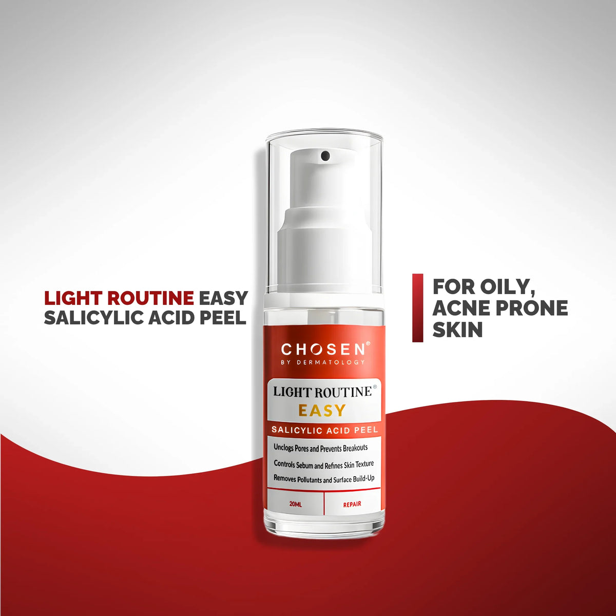 Chosen Light Routine Easy Salicylic Acid Peel bottle with dropper, showcasing the premium skincare product.