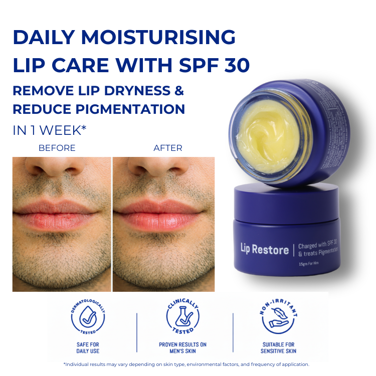 Intoitcare Pvt Ltd LIP RESTORE SPF 30 Lip Balm for men, protecting against UV and dryness.