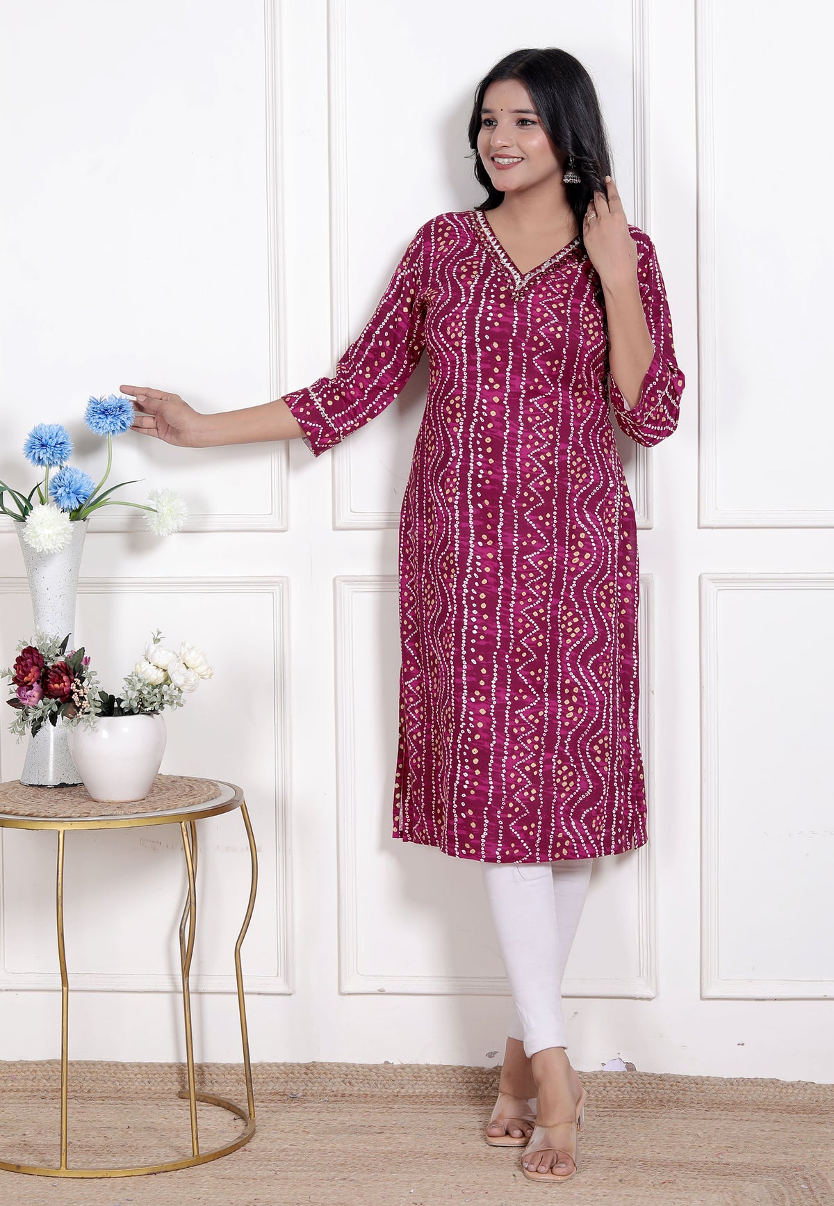 Miravan Womens Bandhej Printed Rayon Kurti Magenta - view 3