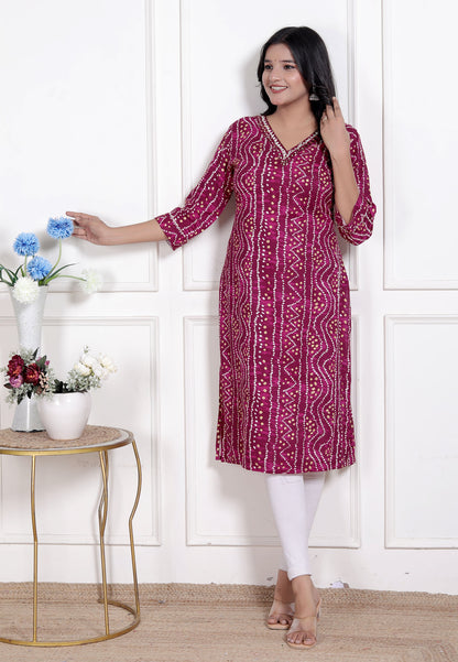 Miravan Womens Bandhej Printed Rayon Kurti Magenta - view 3
