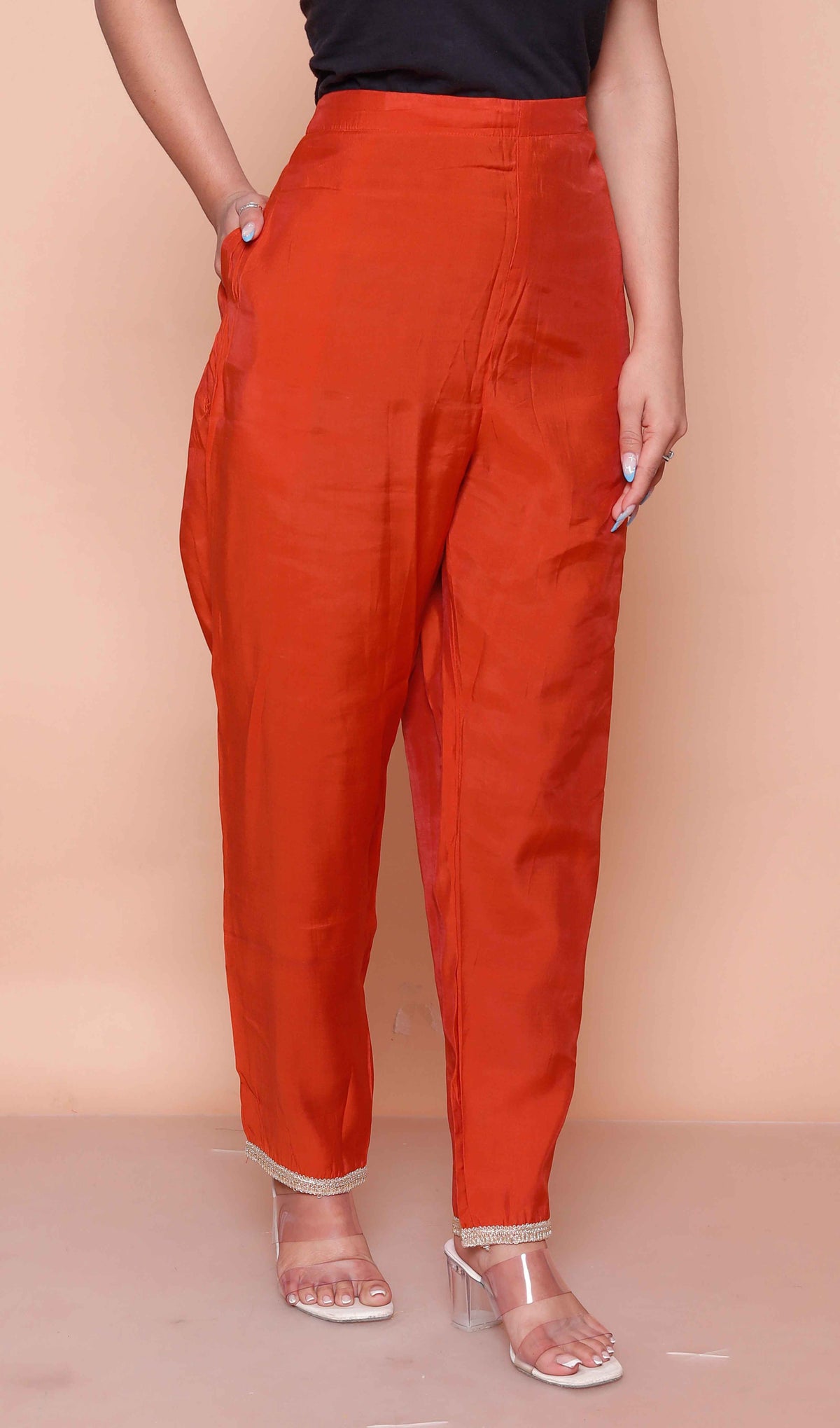 Miravan Womens Orange Embroidery Straigh Kurta with Palazzo and Dupatta set - view 9