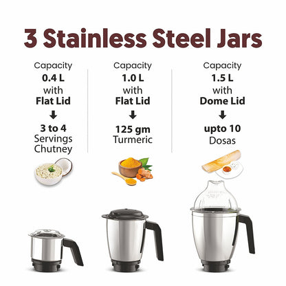 Preethi Peppy Pro Mixer Grinder - 750W - 3 Jars