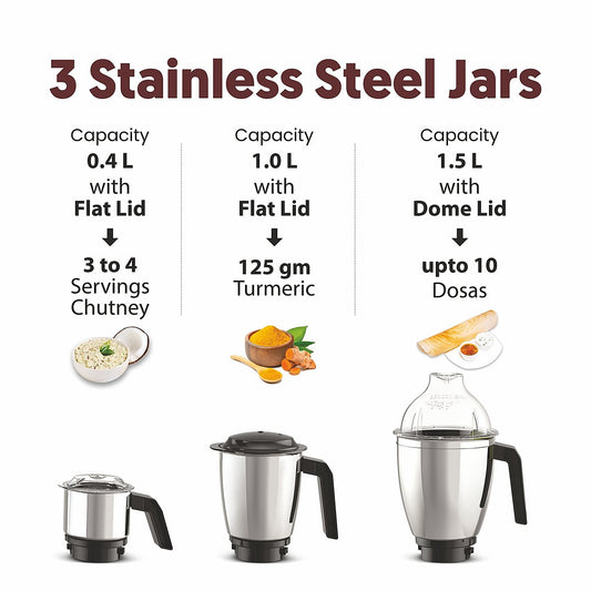 Preethi Peppy Pro Mixer Grinder - 750W - 3 Jars