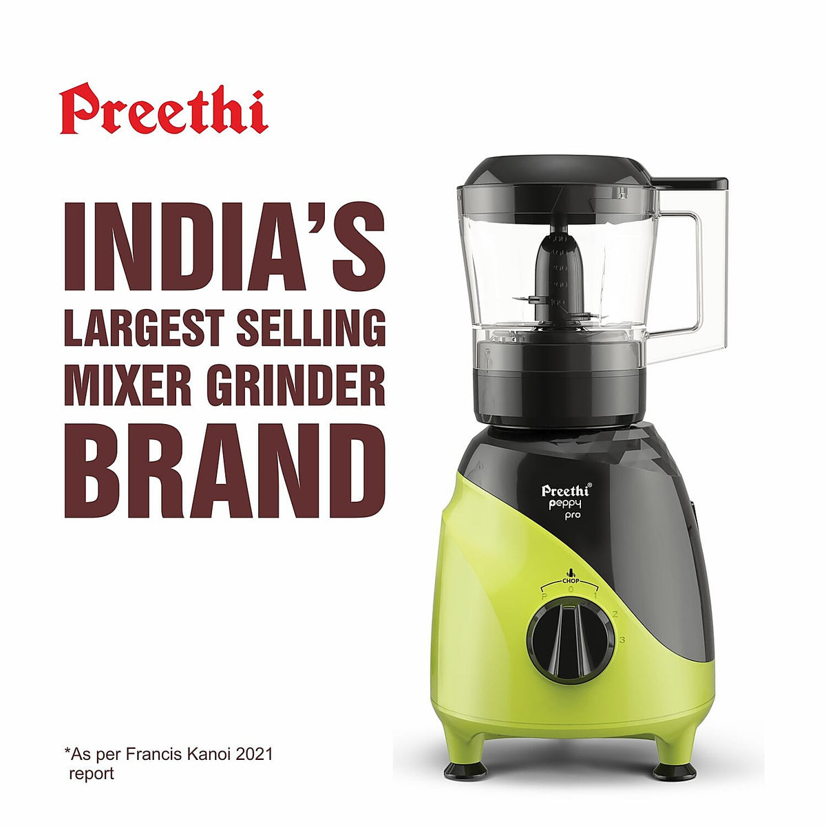 Preethi Peppy Pro Mixer Grinder - 750W - 3 Jars