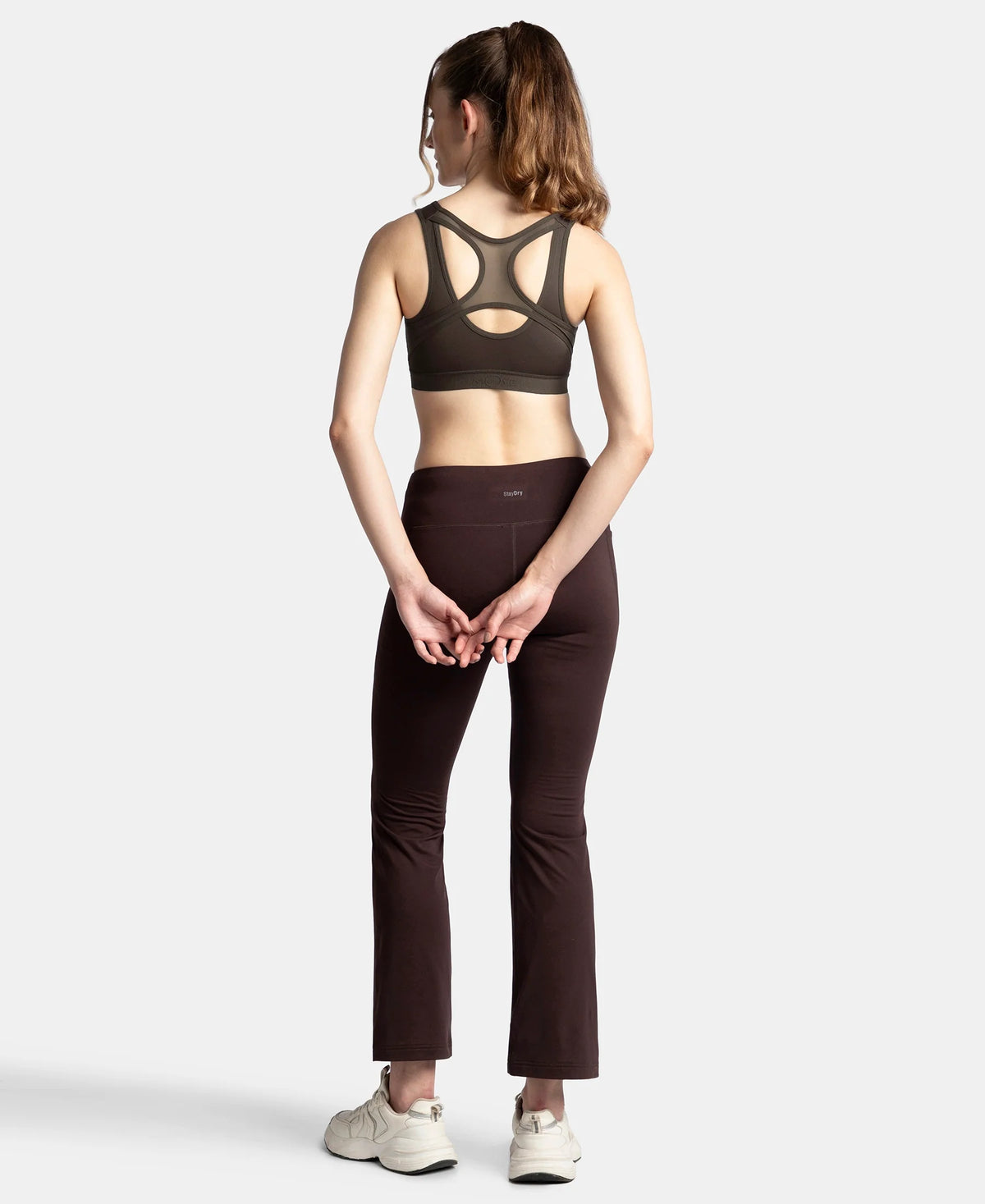 Wirefree Padded Microfiber Elastane Stretch Full Coverage Active Bra With Front Zipper Styling Coffee Mi10