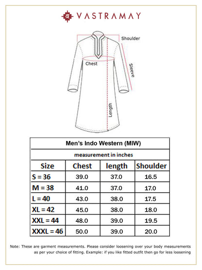Vastramay Men's Black Angrakha Style Indo Western Over Cream Kurta Pyjama Set - PUSHMYCART