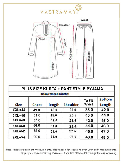 Vastramay Men's Plus Size Chikankari Embroidered Kurta And White Cotton Pant Style Pyjama Set - PUSHMYCART