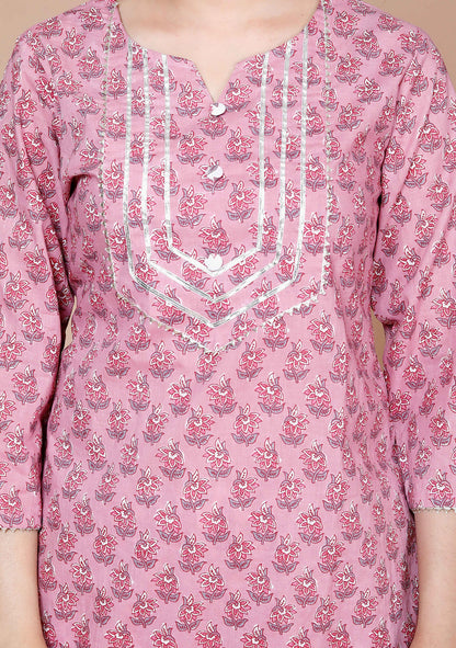 Miravan WomenS Pink Cotton Floral Print Straight Kurta And Palazzo Set - view 2