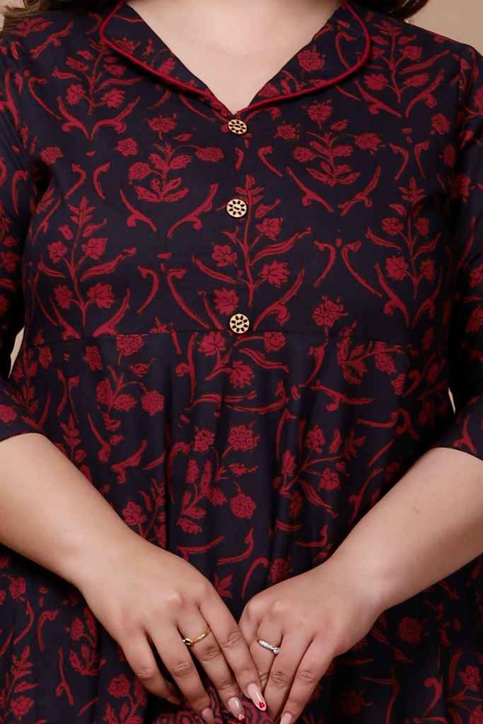 Miravan Womens Plus Size Maroon Floral Printed Anarkali Kurta - view 4