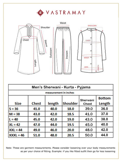 vastramay mens grey jaccard sherwani with cream kurta pant set