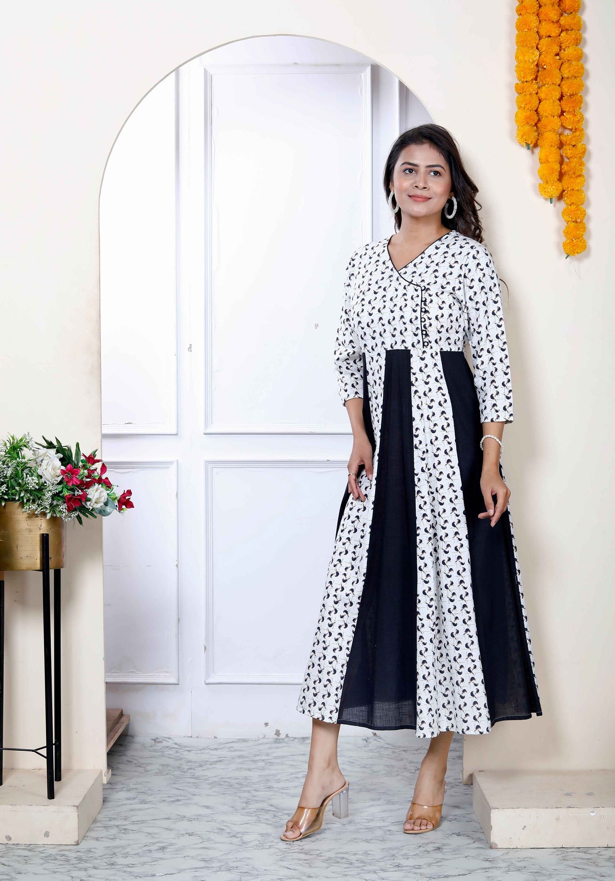 Miravan Womens Cotton White Bird Print Anarkali Kurta - view 5
