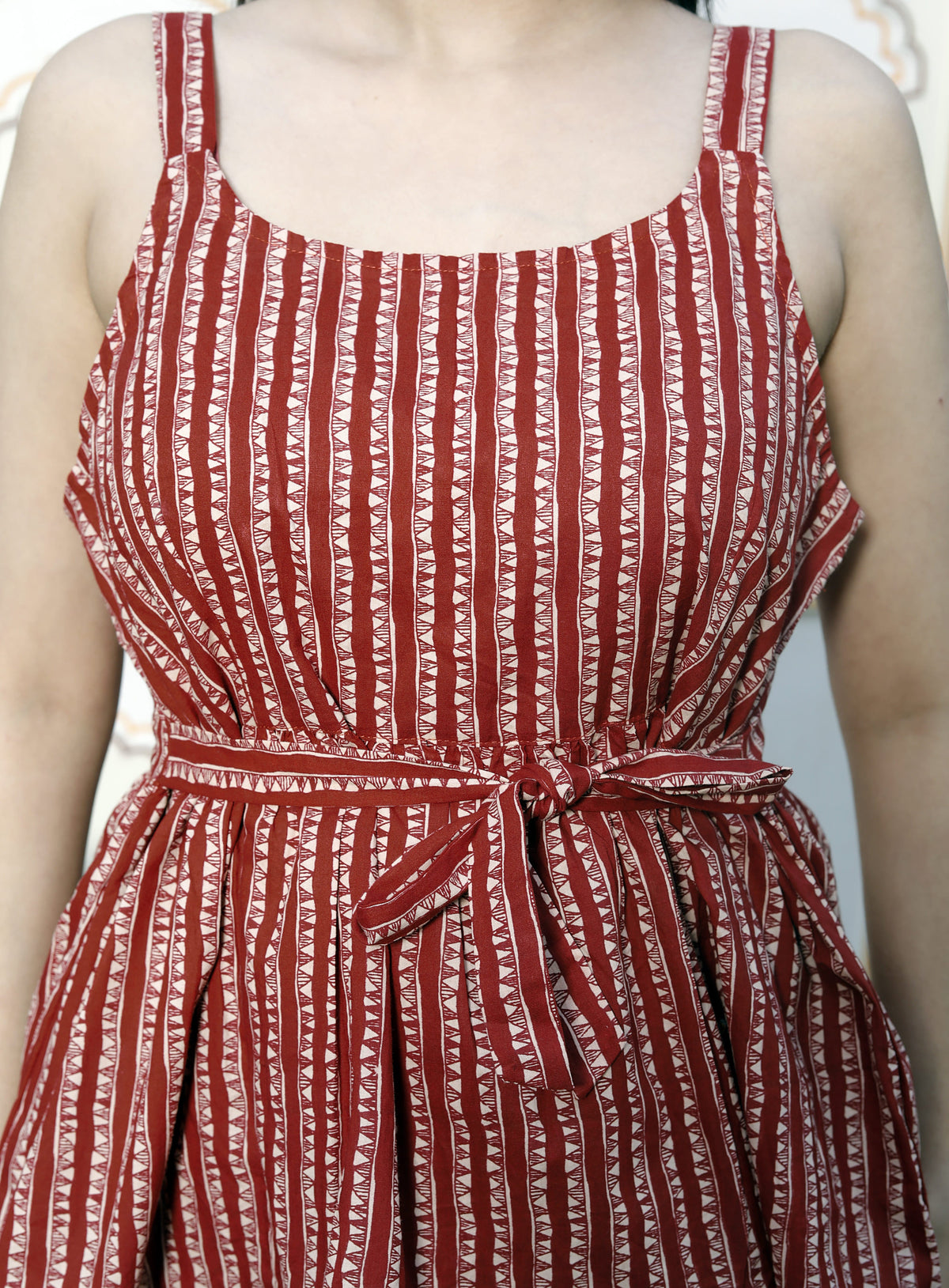 Miravan Womens Peplum Fit Printed Pure Cotton Red Color Noodle Straps Top - view 9