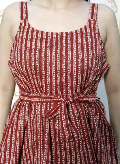 Miravan Womens Peplum Fit Printed Pure Cotton Red Color Noodle Straps Top - view 9