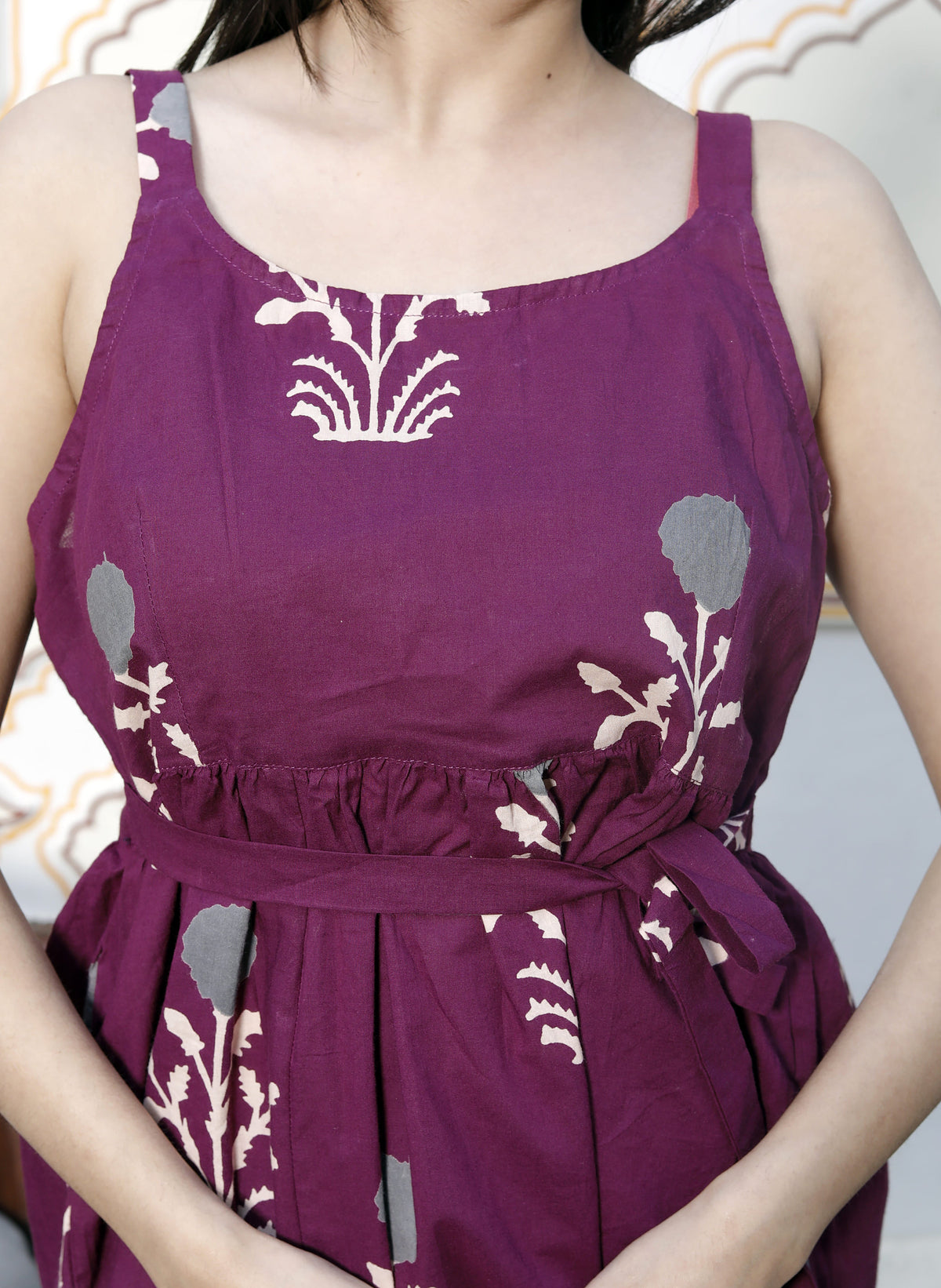 Miravan Womens Pure Cotton Purple Floral Printed Noodle Straps Flared Cotton Top - view 3